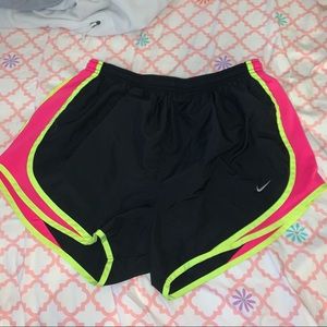 NIKE dri fit black pink neon yellow shorts